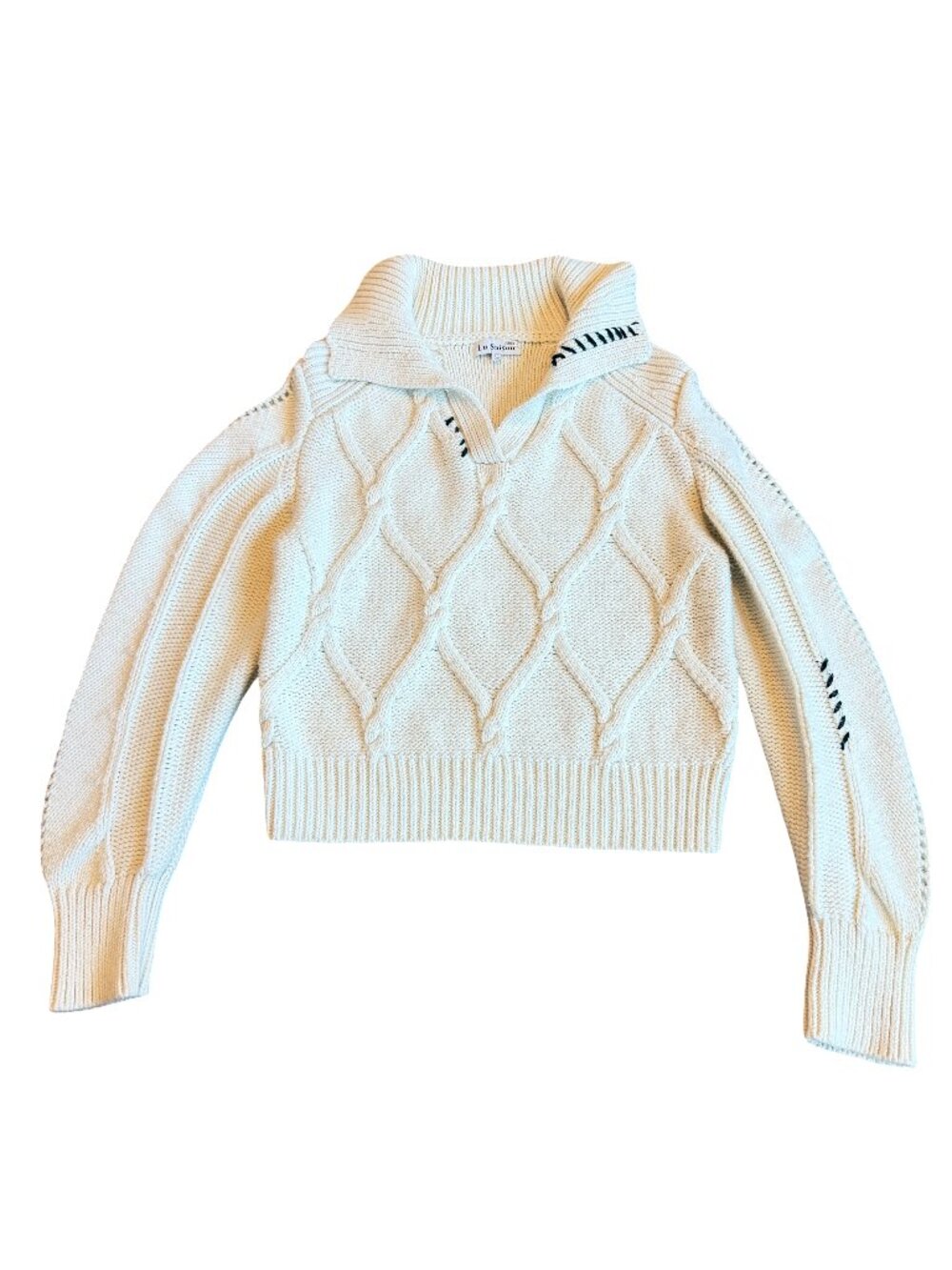 En Saison Lena Knit Pullover Sweater Cream Woven Wool Blend Size Large Women's